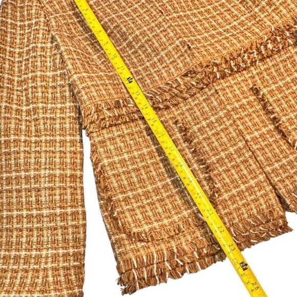 Brooks Brothers Tweed Blazer Sz.6 Tan Fitted Fringe Trim Career Old Money Classy - Picture 10 of 12